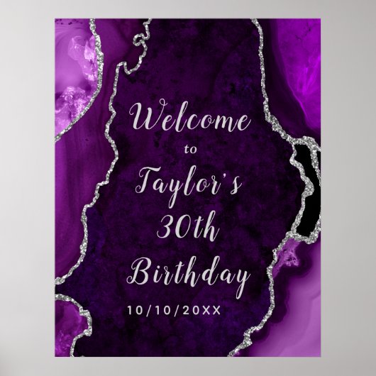 パープルアンドシルバーアガテ誕生日へようこそ ポスター (正面)