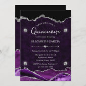 パープルアンドシルバーグリッターアゲートキンセアニェラ 招待状 (正面/裏面)