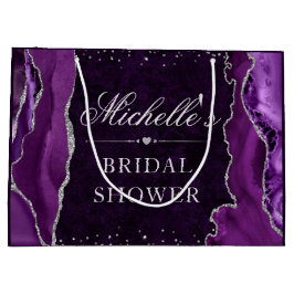 パープルアンドシルバーグリッターアゲートブライダルシャワー ラージペーパーバッグ