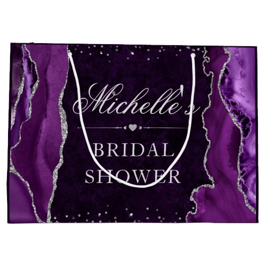 パープルアンドシルバーグリッターアゲートブライダルシャワー ラージペーパーバッグ (裏面)