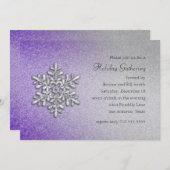 パープルアンドシルバースノーフレークホリデーパーティー 招待状 (正面/裏面)
