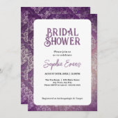 パープルアンドシルバーダマスクホワイトブライダルシャワー 招待状 (正面/裏面)