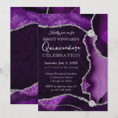 パープルアンドシルバーフェイクグリッターアゲートキンセアニェラ 招待状 (正面/裏面)