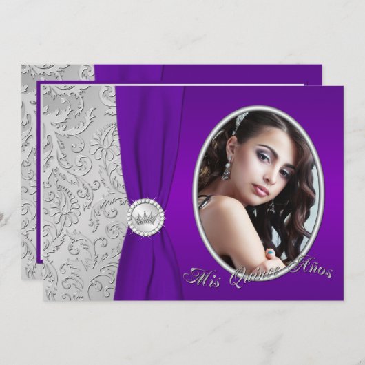 パープルアンドシルバーフォトキンセアニェラ招待状 招待状 (正面/裏面)
