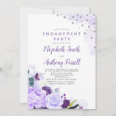 パープルアンドシルバーフローラロマンチック婚約パーティ 招待状 (正面)