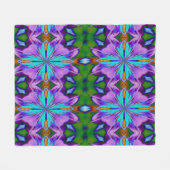 パープルアンドターコイズ抽象芸術アート フリースブランケット (正面(横))