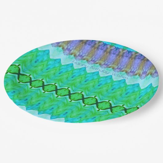 パープルアンドターコイズ紙誕生日プレート ペーパープレート (アングル)