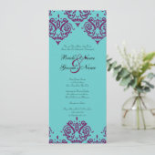 パープルアンドティール（緑がかった色）ダマスクウエディング招待状 招待状 (スタンド正面)