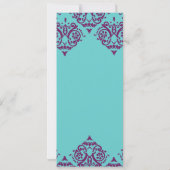 パープルアンドティール（緑がかった色）ダマスクウエディング招待状 招待状 (裏面)