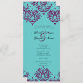 パープルアンドティール（緑がかった色）ダマスクウエディング招待状 招待状 (正面/裏面)