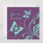パープルアンドティール(緑がかった色)バタフライ結婚式招待状 招待状 (裏面)