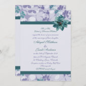 パープルアンドティール(緑がかった色)ブルーフラワー結婚式招待状 招待状 (正面/裏面)