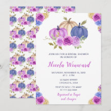 パープルアンドネイビーブルーフローラカボチャブライダルシャワー