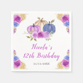 パープルアンドネイビーブルーフローラカボチャ誕生日 スタンダードカクテルナプキン