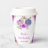 パープルアンドネイビーブルーフローラカボチャ誕生日 紙コップ (裏面)