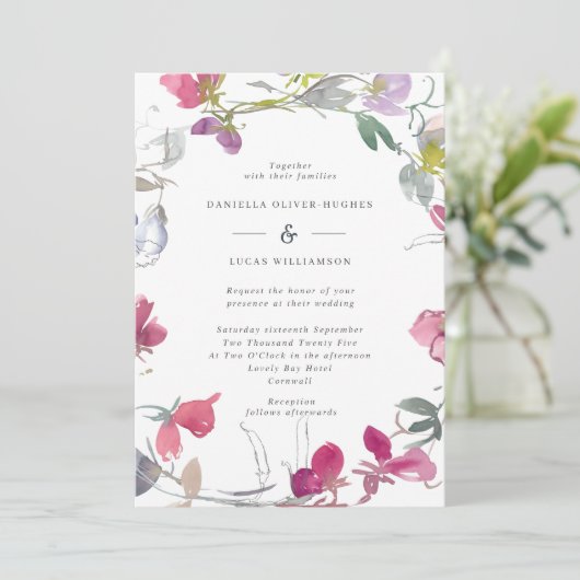 パープルアンドピンクスイートピー結婚式招待状 招待状 (スタンド正面)