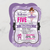 パープルアンドピンクバレリーナバースデーパーティー招待状 招待状 (正面/裏面)