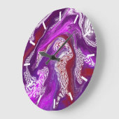 パープルアンドブルゴーニュ抽象芸術アート ラージ壁時計 (傾斜)