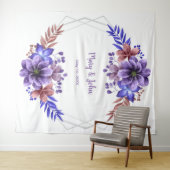 パープルアンドブルーの水彩花模様のフォトスタジオ用背景シート タペストリー (インサイチュ(横))