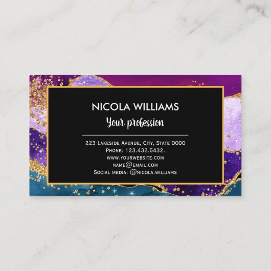 パープルアンドブルーグリッターピーコックアゲート 名刺 (裏面)