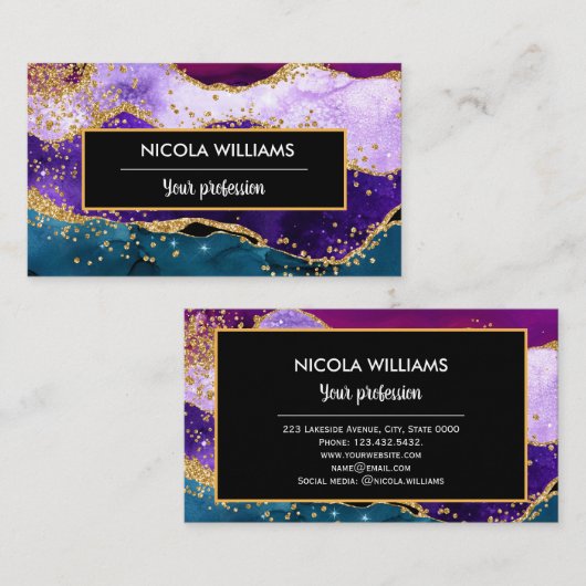 パープルアンドブルーグリッターピーコックアゲート 名刺 (正面/裏面)