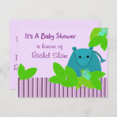 パープルアンドブルーヒッポベビーシャワー招待状 招待状 (正面/裏面)