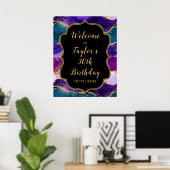 パープルアンドブルーピーコックアゲート誕生日へようこそ ポスター (ホームオフィス)