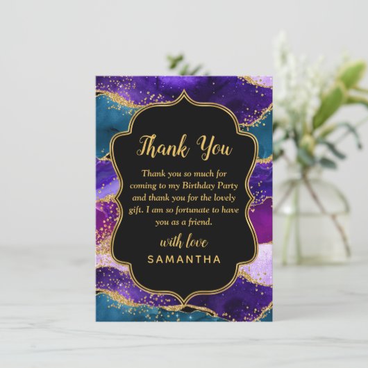 パープルアンドブルーピーコックアゲート誕生日 サンキューカード (スタンド正面)