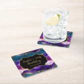 パープルアンドブルーピーコックアゲート誕生日 スクエアペーパーコースター (インサイチュ)