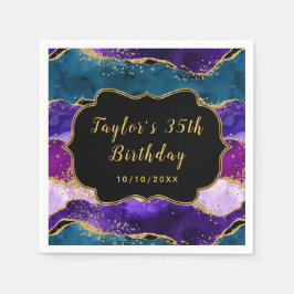 パープルアンドブルーピーコックアゲート誕生日 スタンダードカクテルナプキン