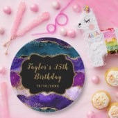 パープルアンドブルーピーコックアゲート誕生日 ペーパープレート (パーティー)