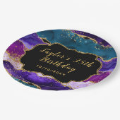 パープルアンドブルーピーコックアゲート誕生日 ペーパープレート (アングル)