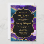 パープルアンドブルーピーコックアゲート誕生日 招待状 (正面)