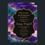 パープルアンドブルーピーコックアゲート誕生日 招待状<br><div class="desc">この華エレガントやかな誕生日の招待は、紫とティール（緑がかった色）の青いアゲート大理石の背景に金ゴールドグリッターアクセントを備えフェイクている。この文字は、手書きのスクリプトとモダンサンセリフのフォントを組み合わせて、上品で洗練された外観を実現する。シークインとテクス動揺してチャーがシックとシックの完璧なブレンドを作り出しグランジている。</div>