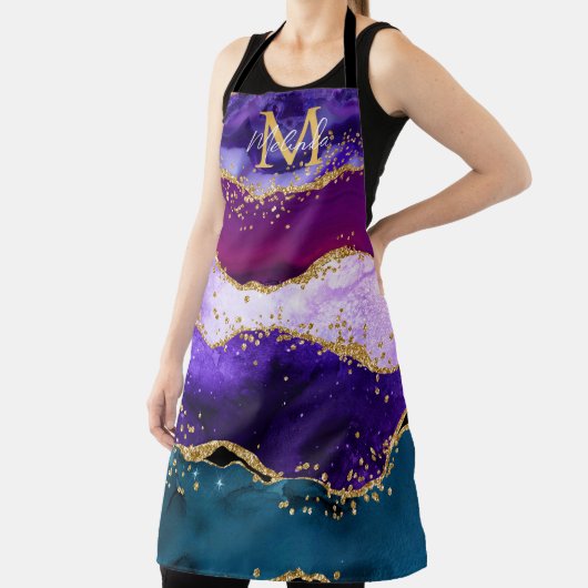 パープルアンドブルーピーコックフェイクグリッターアゲート エプロン (インサイチュ)