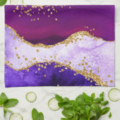 パープルアンドブルーピーコックフェイクグリッターアゲート キッチンタオル (折り畳み)