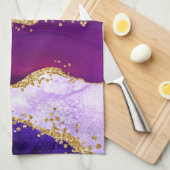 パープルアンドブルーピーコックフェイクグリッターアゲート キッチンタオル (四つ折り)