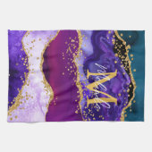 パープルアンドブルーピーコックフェイクグリッターアゲート キッチンタオル (横)