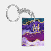 パープルアンドブルーピーコックフェイクグリッターアゲート キーホルダー (正面左)
