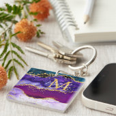 パープルアンドブルーピーコックフェイクグリッターアゲート キーホルダー (正面右)
