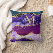 パープルアンドブルーピーコックフェイクグリッターアゲート クッション (ブランケット)