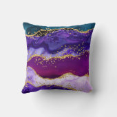 パープルアンドブルーピーコックフェイクグリッターアゲート クッション (裏面)