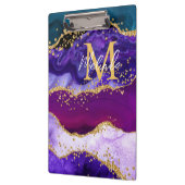 パープルアンドブルーピーコックフェイクグリッターアゲート クリップボード (左)