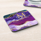 パープルアンドブルーピーコックフェイクグリッターアゲート コースター (左側)