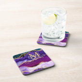 パープルアンドブルーピーコックフェイクグリッターアゲート コースター (右側)
