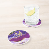 パープルアンドブルーピーコックフェイクグリッターアゲート コースター (側面)