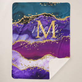 パープルアンドブルーピーコックフェイクグリッターアゲート シェルパブランケット