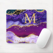 パープルアンドブルーピーコックフェイクグリッターアゲート マウスパッド (マウス)