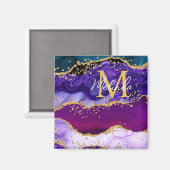 パープルアンドブルーピーコックフェイクグリッターアゲート マグネット (正面/裏面)