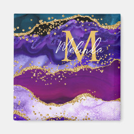 パープルアンドブルーピーコックフェイクグリッターアゲート マグネット